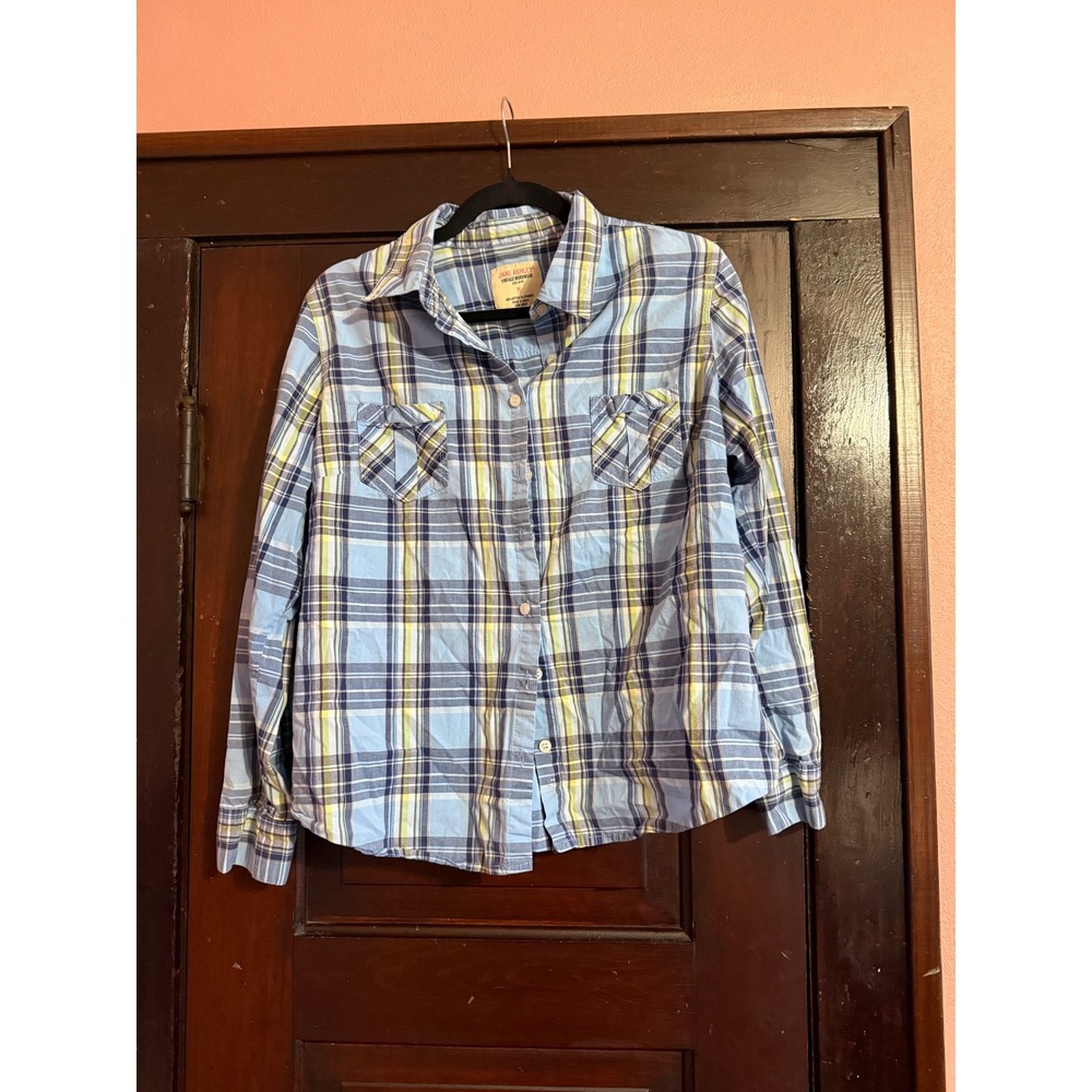 Jane Ashley Vintage Workwear Blue Plaid Button Down Shirt Womens Medium Cotton